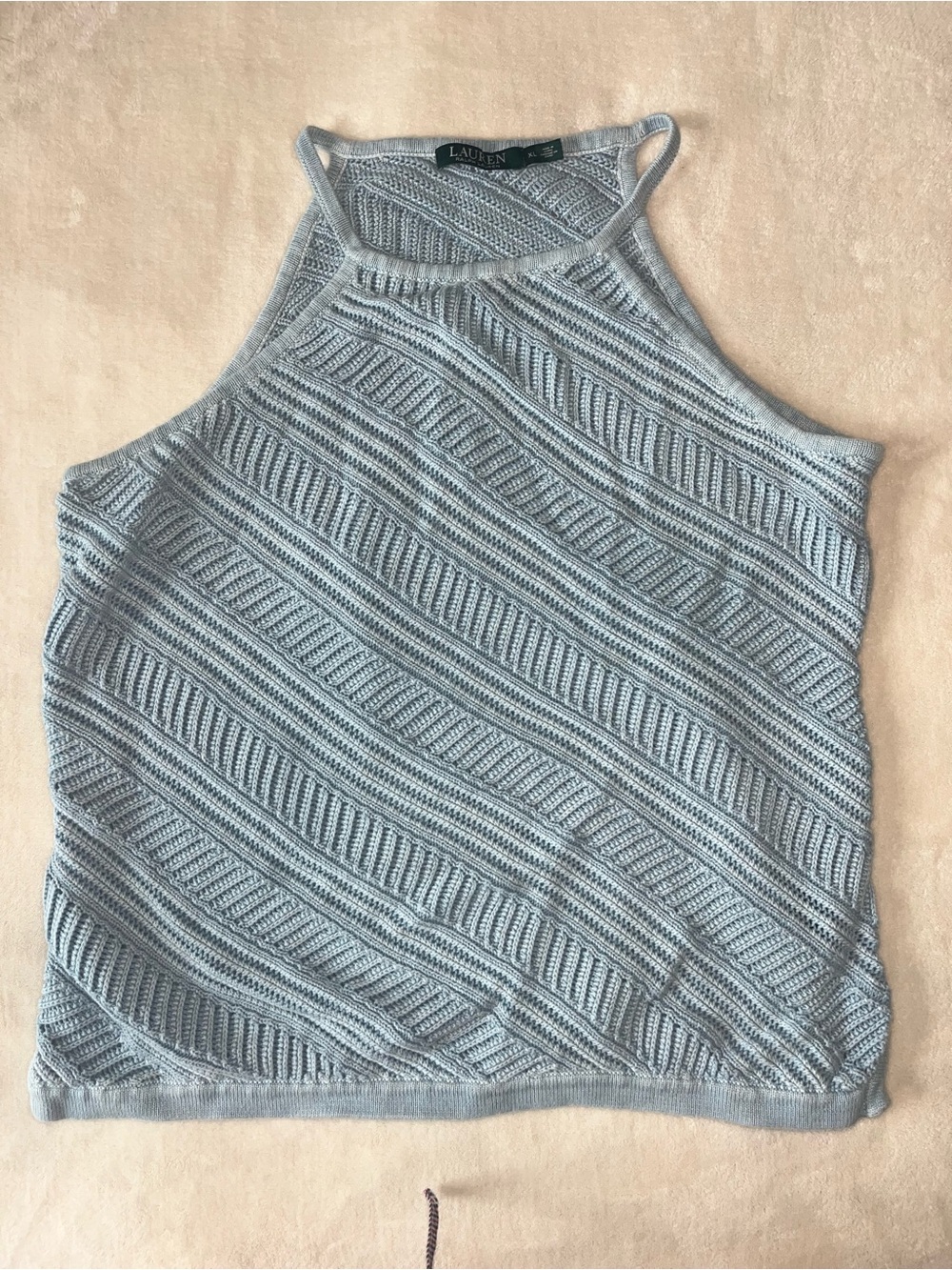 Lauren Ralph Lauren Light Blue Knit Halter Tank Top Sleeveless 100% Cotton XL